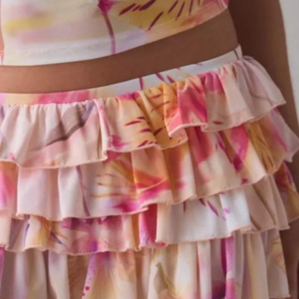 Floral Ruffle Skirt - Pink and Cream urban outfitters